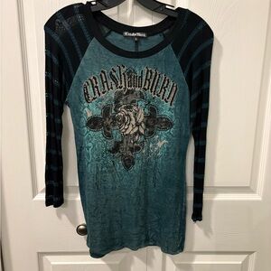 Crash & Burn Teal and Black Long Sleeve Tee